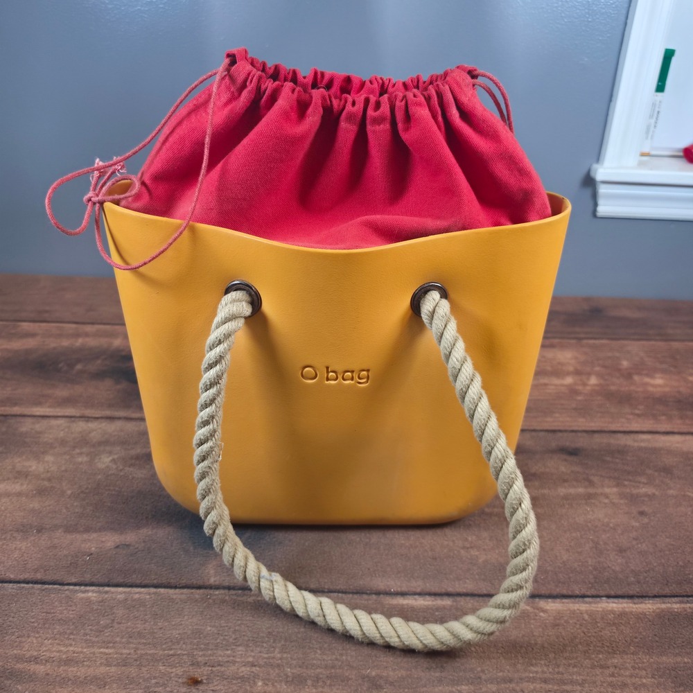 O Bag Mini Tote Women Yellow Excellent Rope Handle Red Canvas Insert Italy